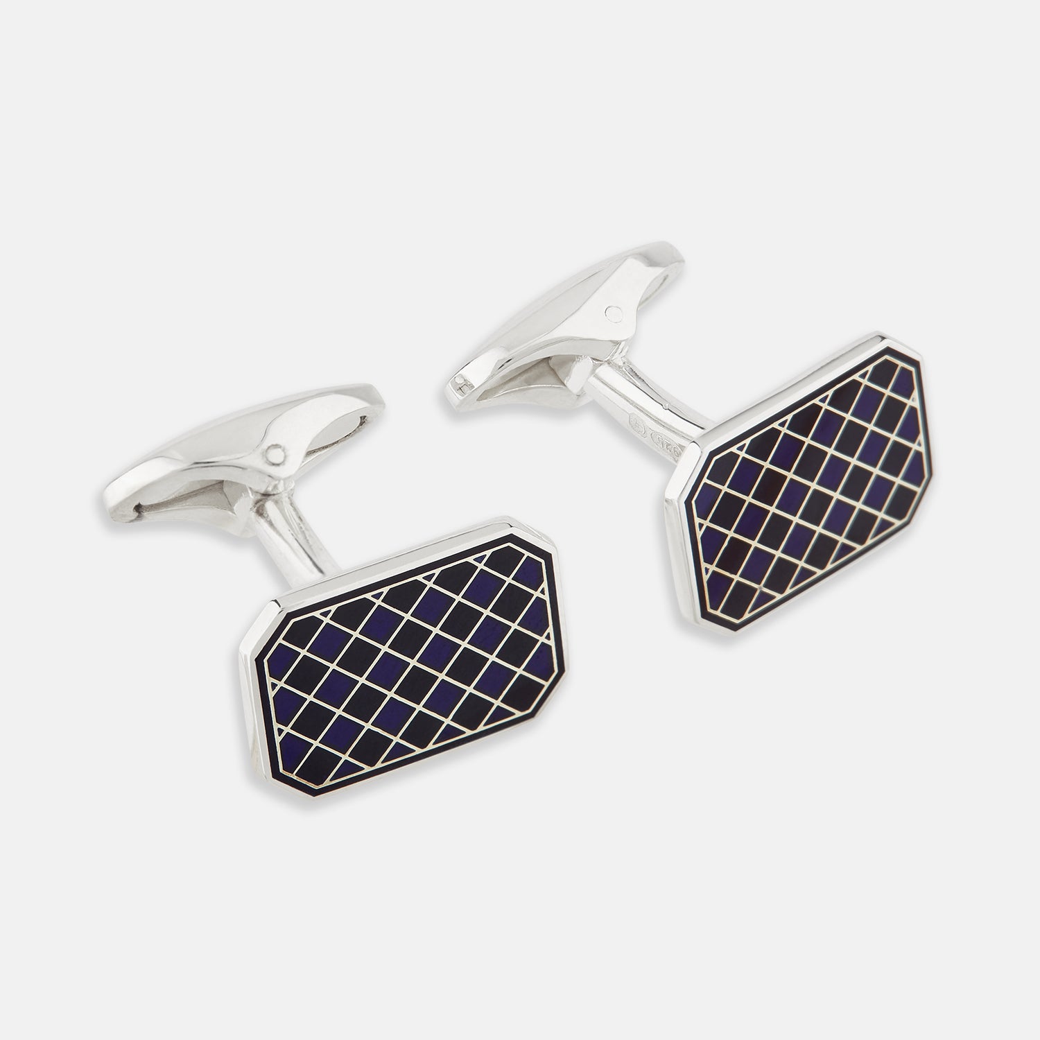 View 1 of product Navy Checkered Rectangular Enamel Cufflinks