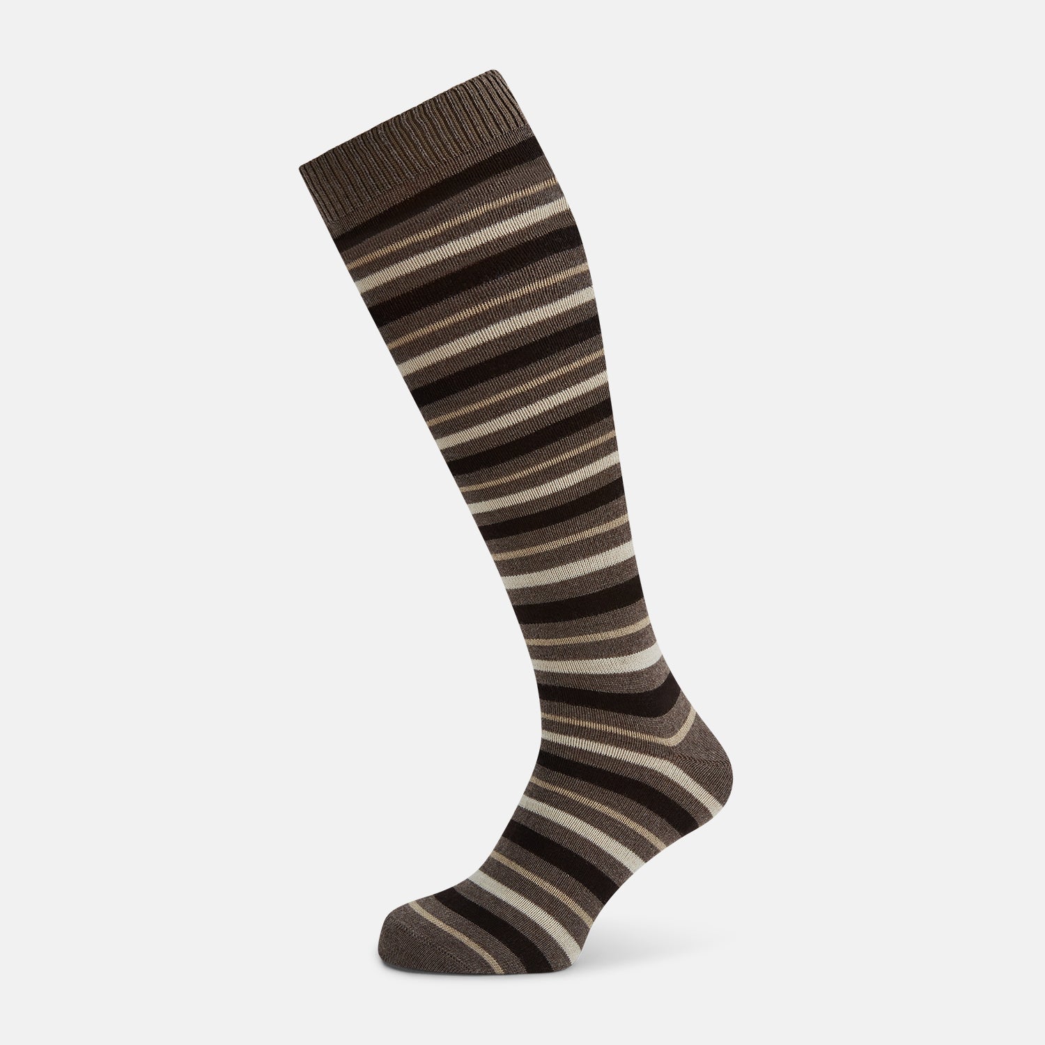 View 1 of product Coffee Striped Merino Wool Long Socks