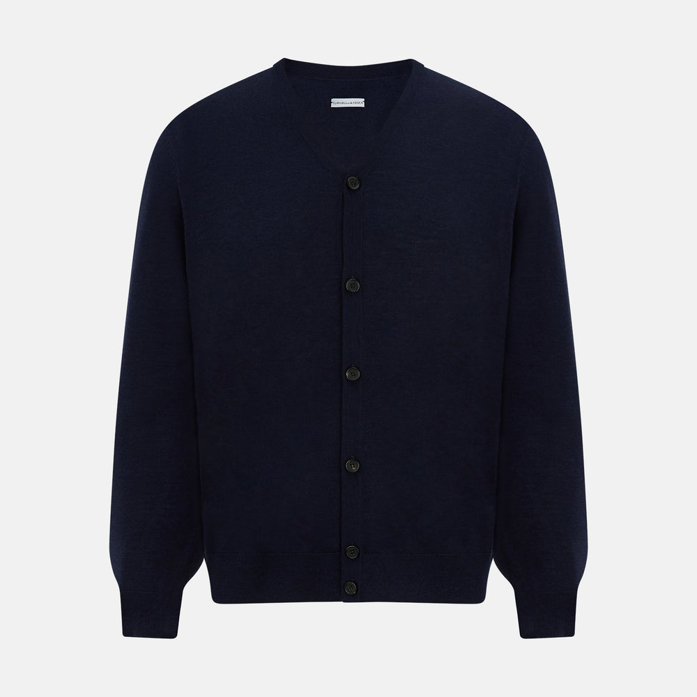 Navy Fine Merino V-Neck Cardigan