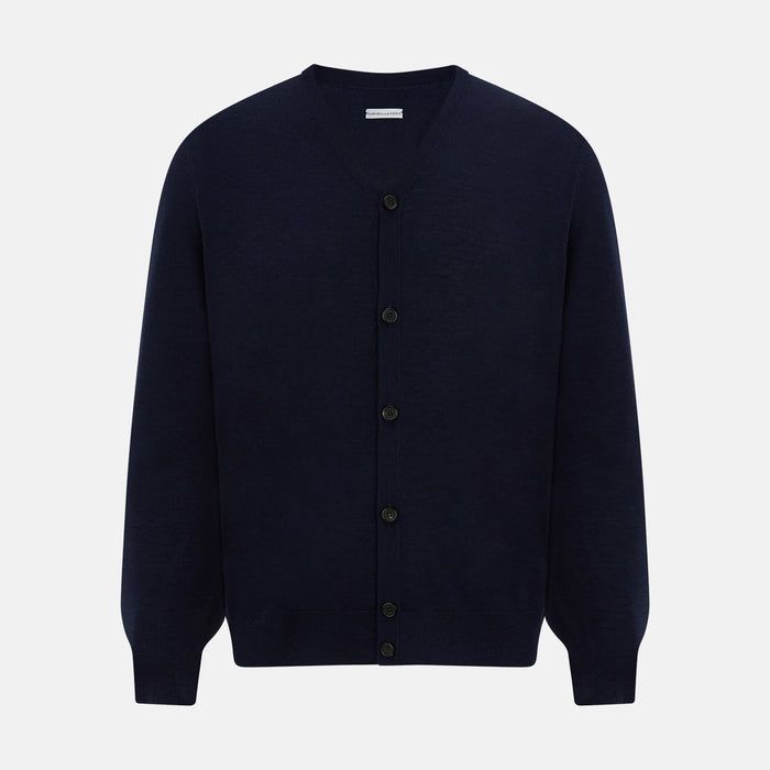 Navy Fine Merino V-Neck Cardigan