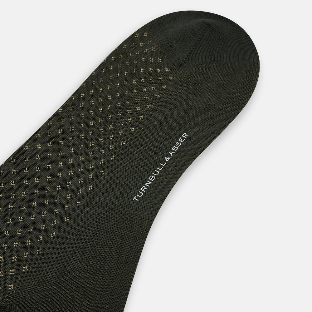 Forest Green Motif Mid-Length Socks