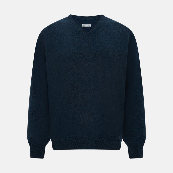 Dark Green Melange Cashmere V-neck Jumper