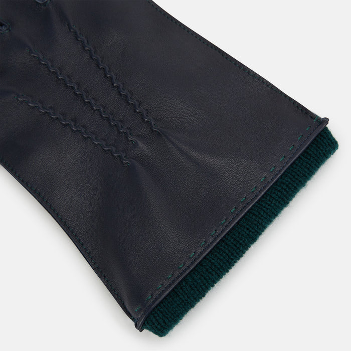 Navy/Forest Green Cashmere-Lined Hairsheep Leather Gloves Image 1