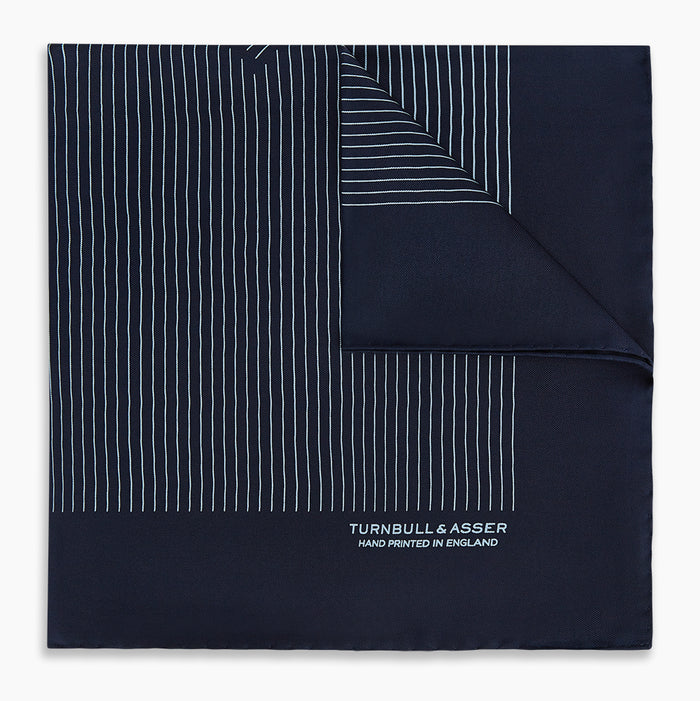 Navy and Light Blue Stripe Silk Pocket Square Image 4