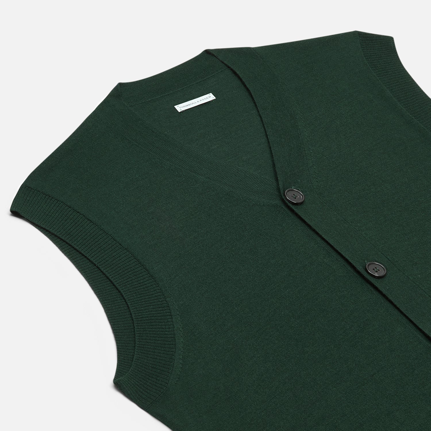 View 2 of product Forest Green Fine Merino V-Neck Sleeveless Cardigan