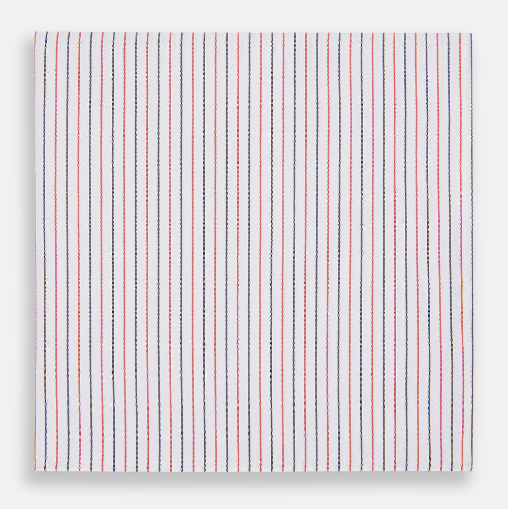 Hand Rolled Red and Navy Pinstripe Handkerchief