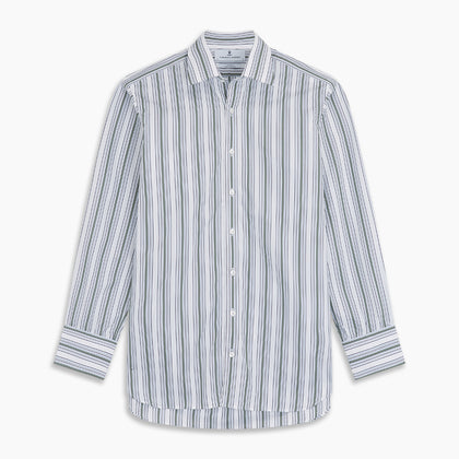 Green Multi Stripe Regular Fit Shirt with T&A Collar & 3 Button Cuffs Image 5