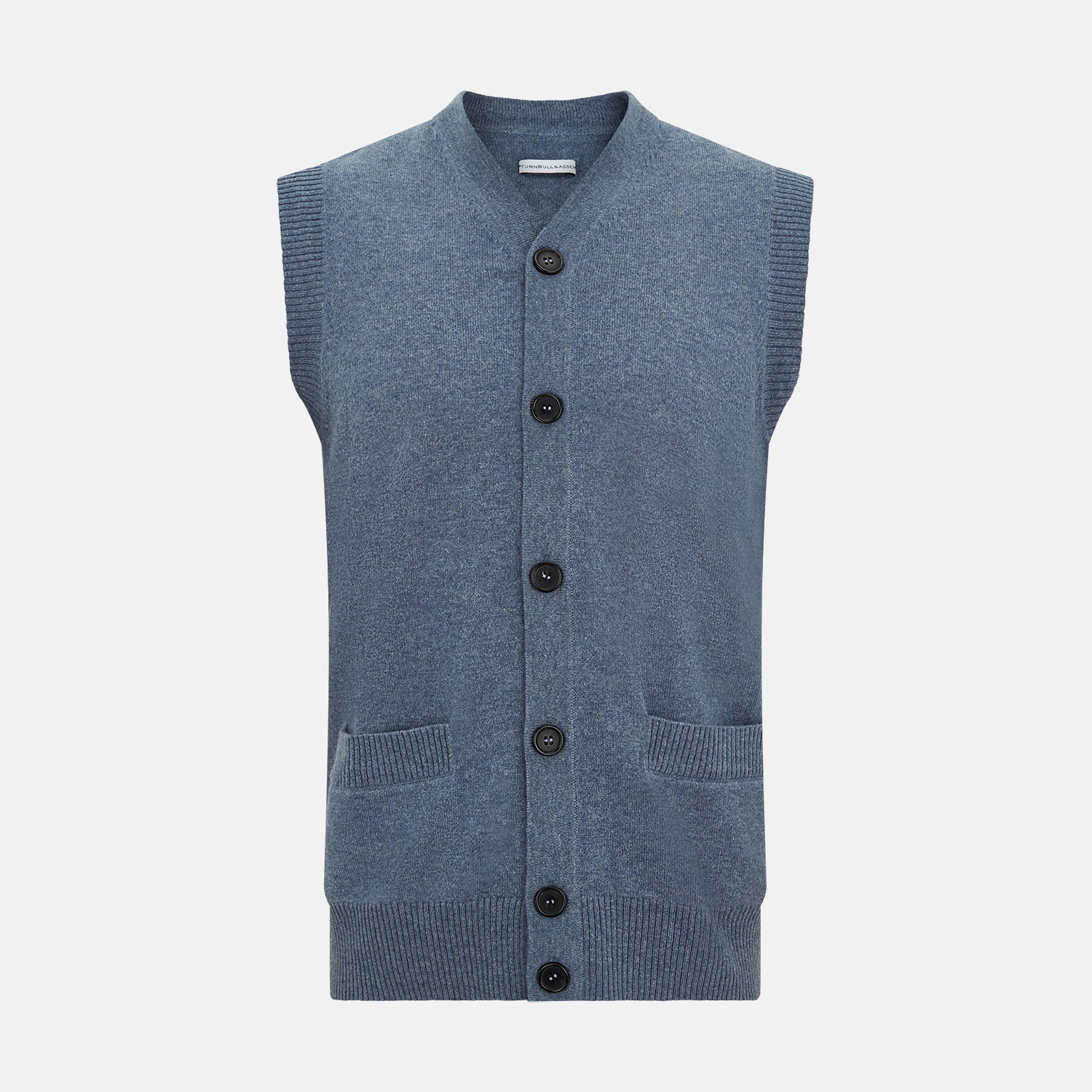 View 1 of product Blue Melange Cashmere Sleeveless Cardigan