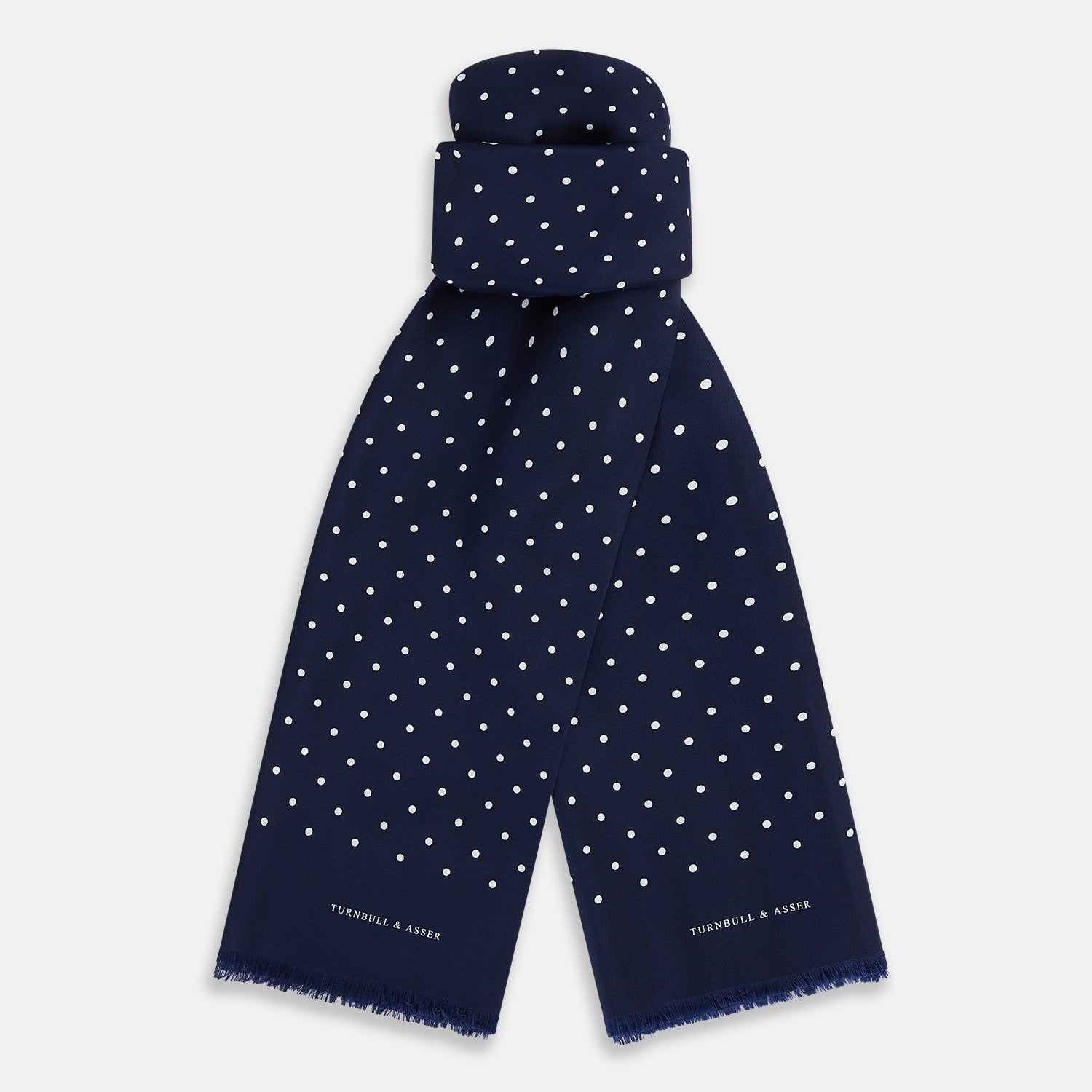 View 1 of product Navy and White Spotted Silk Scarf