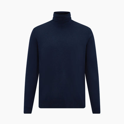 Navy Fine Merino High Neck Jumper Image 4