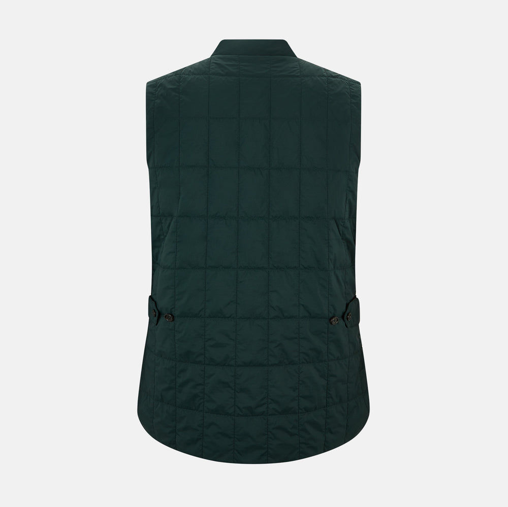 QUILTED VEST ZIP PKTS,BACK WAIST STRAPS FOREST GRN