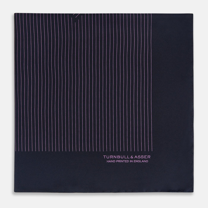 Navy and Purple Stripe Silk Pocket Square Image 2