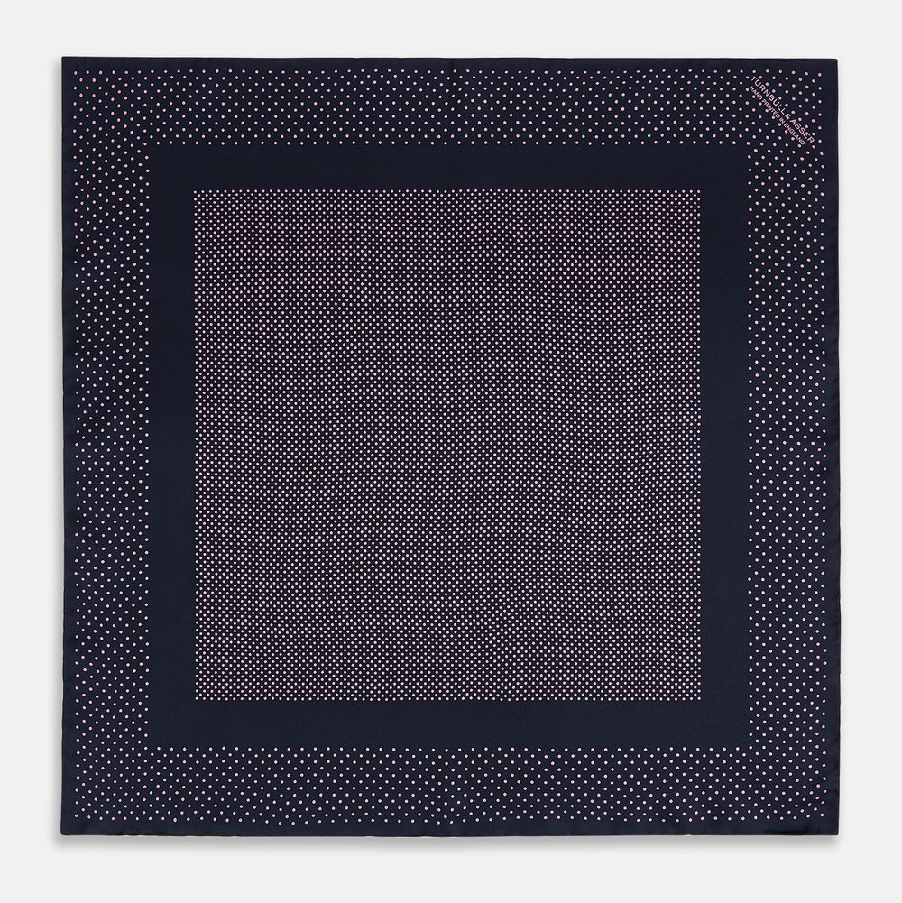 Navy and Pink Dot Silk Pocket Square