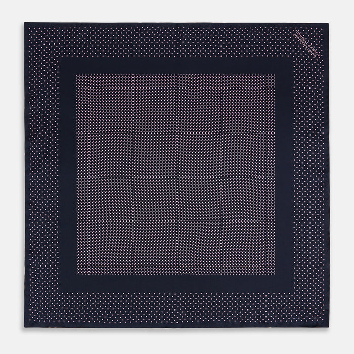 Navy and Pink Dot Silk Pocket Square Image 3