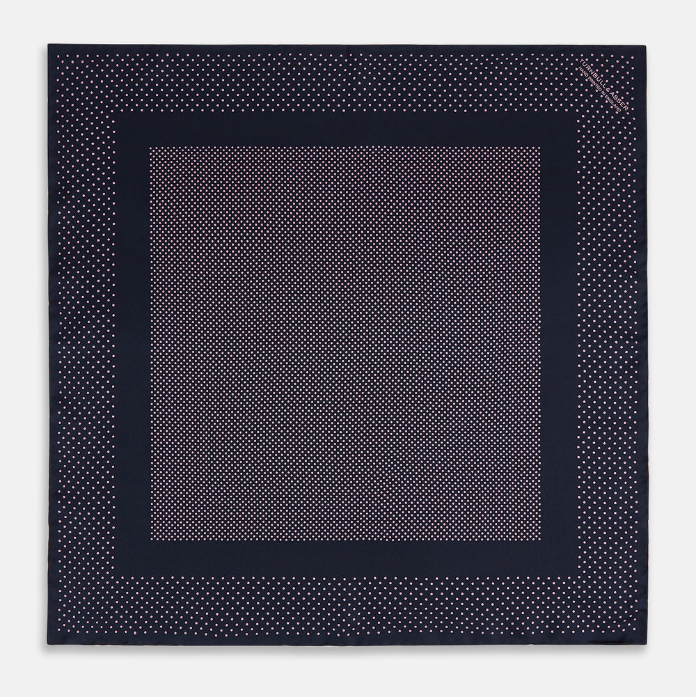 Navy and Pink Dot Silk Pocket Square