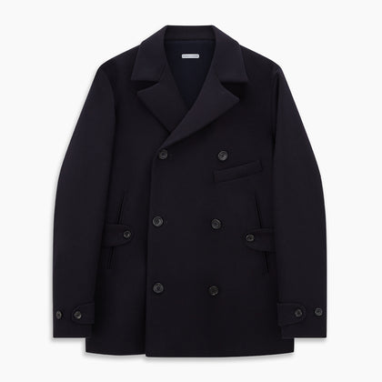 Navy Wellington Double-Breasted Caban Coat Image 4