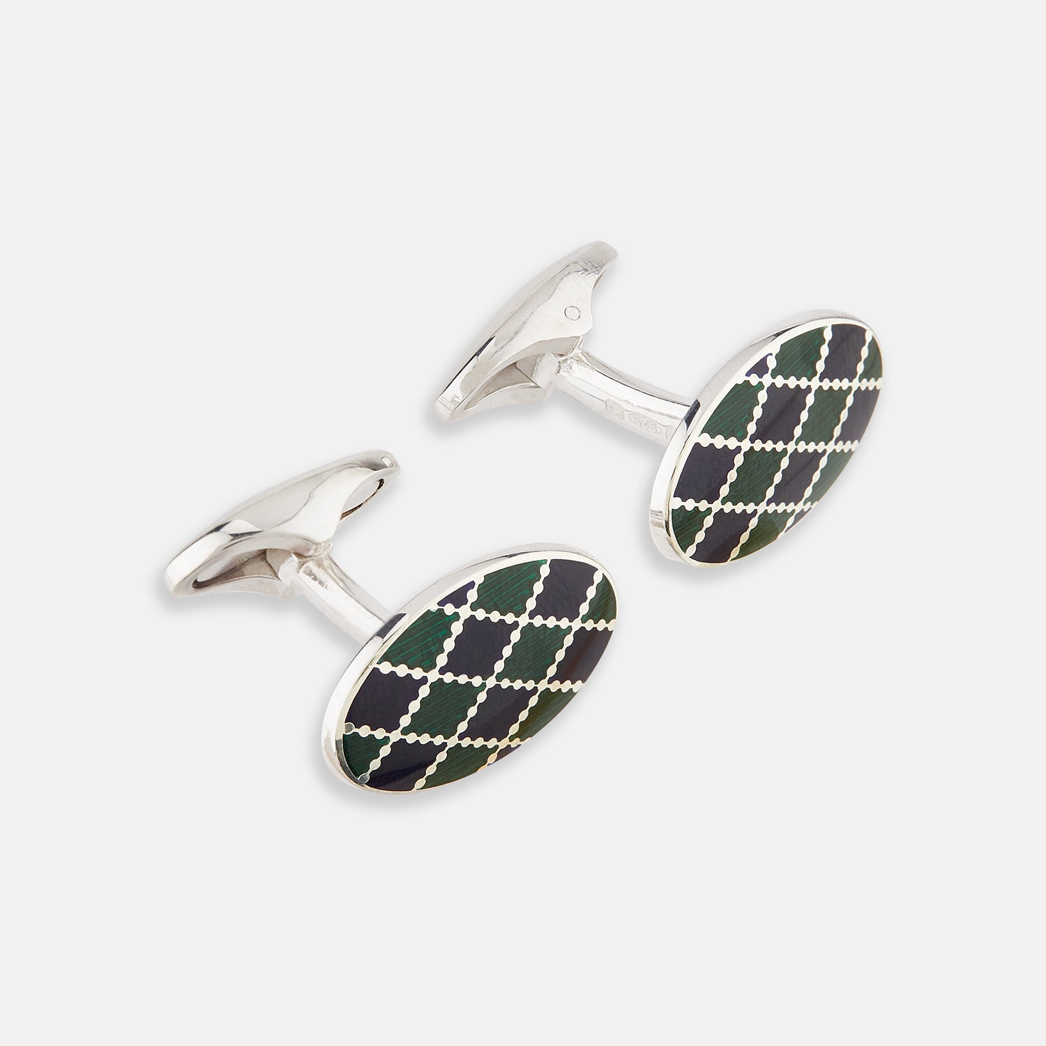 View 1 of product Forest Green and Navy Checkered Oval Enamel Cufflinks