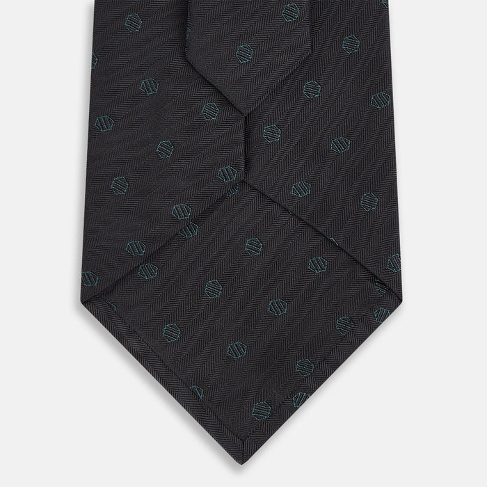 Teal  and Navy Circle Silk Tie Image 2