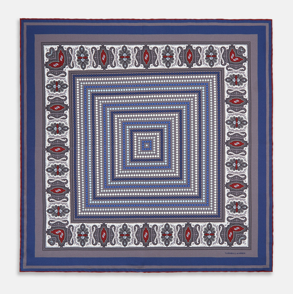 Ash Dots and Paisley Silk Pocket Square