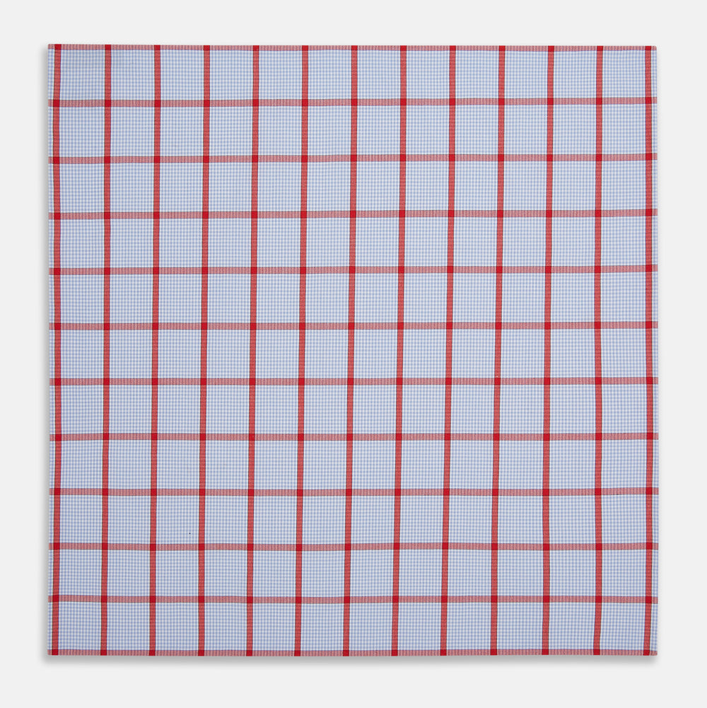 Hand Rolled Red Windowpane Check  Handkerchief