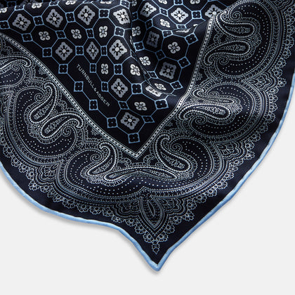 Navy Floral Tile and Paisley Silk Pocket Square Image 6