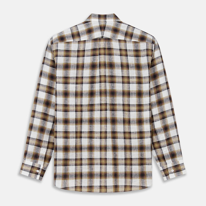 Brown Multi Check Linen Weekend Fit Hayne Shirt Image 4