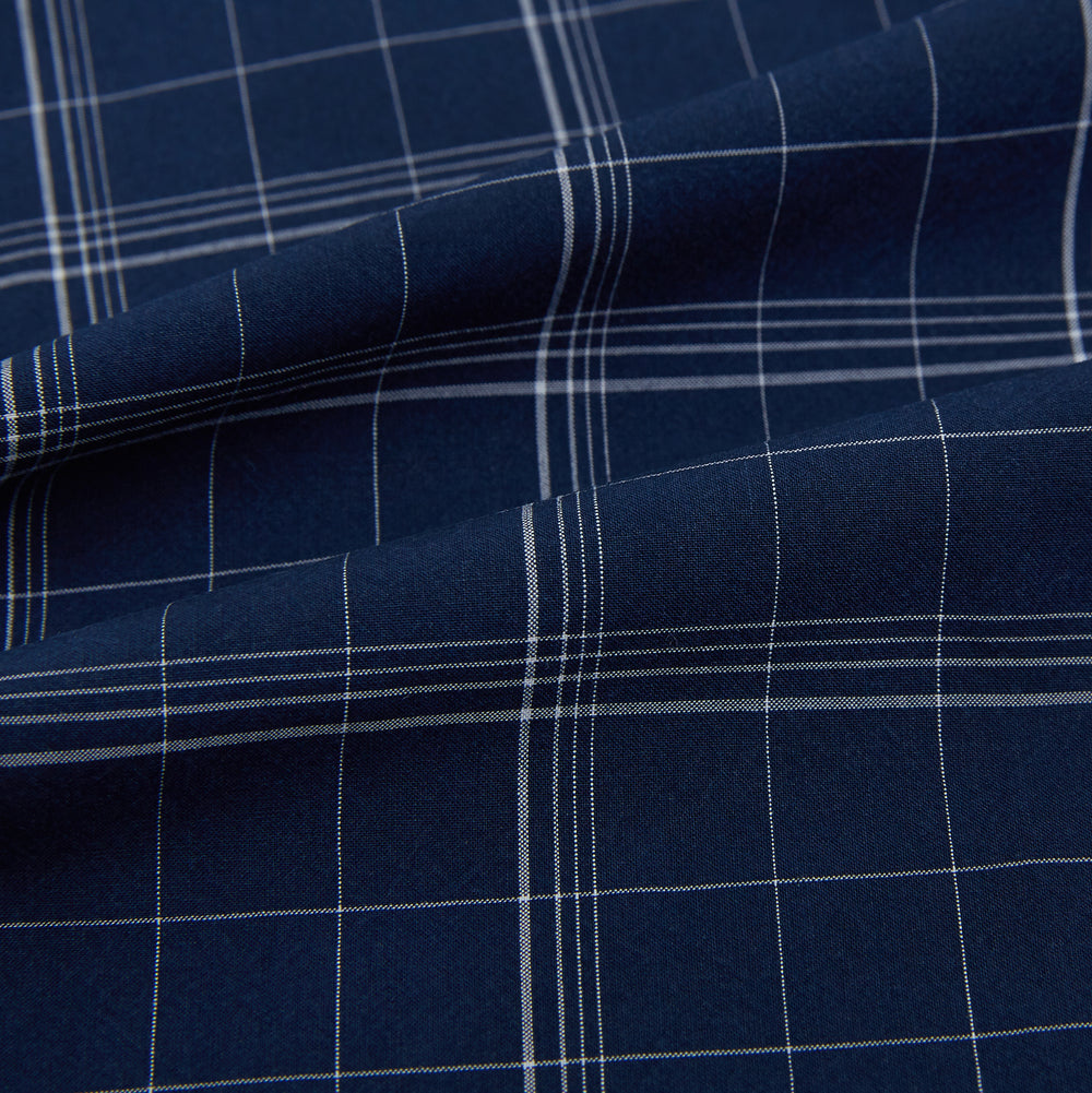 Indigo and White Thin Plaid Check Windsor Shirt