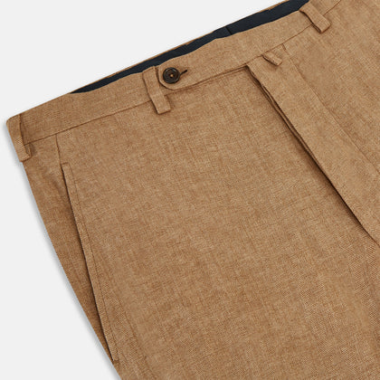 Camel Striped Linen Edmund trousers