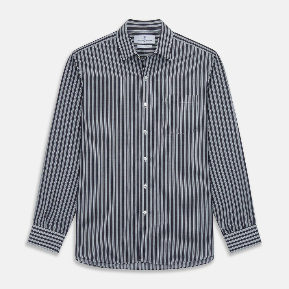 Navy Multi Stripe Wool Fabric