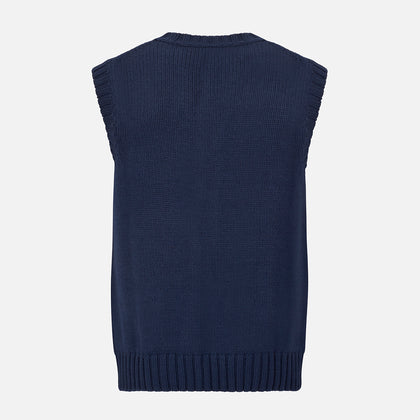 NAVY MERINO V-NECK SLEEVELESS CARDIGAN Image 2