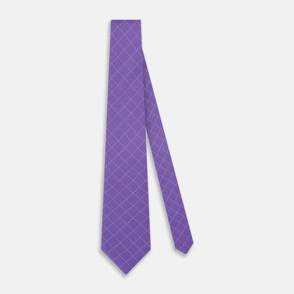 Purple Dotted Check Pattern Printed Silk Tie