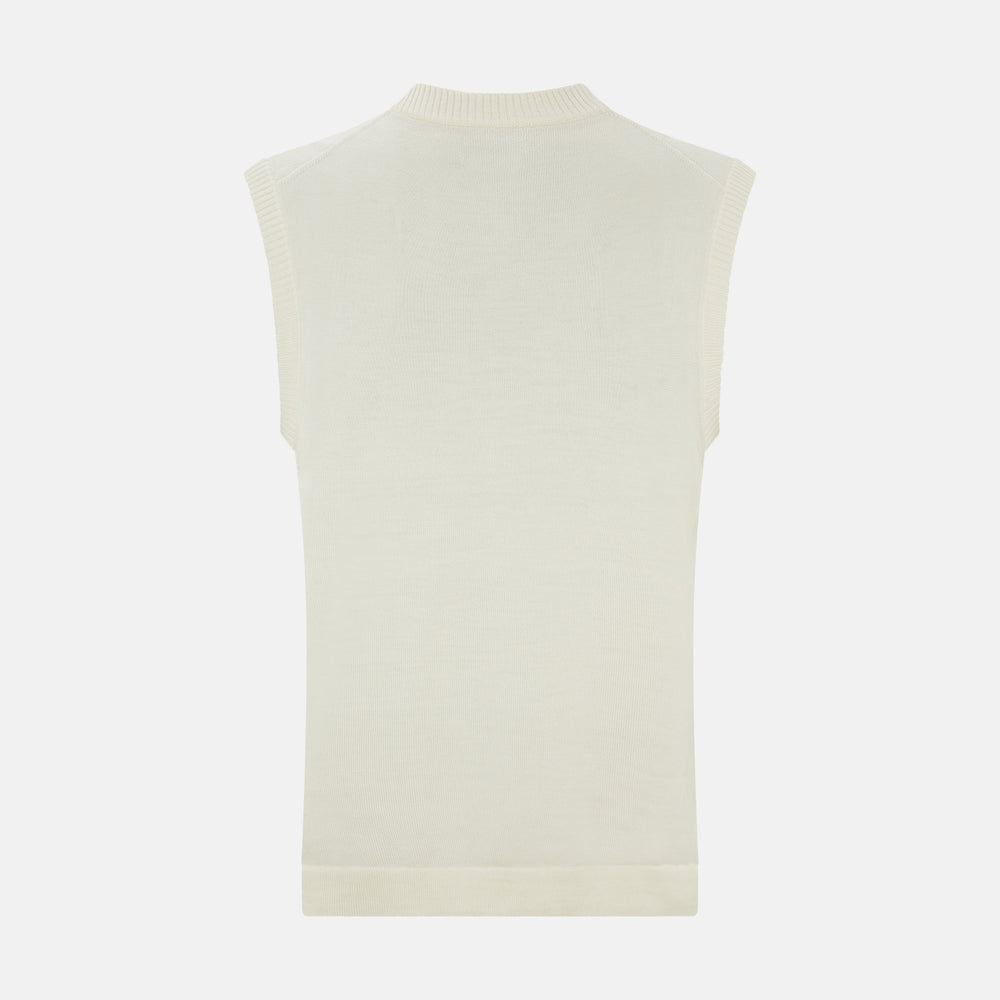 Ecru Fine Merino V-Neck Vest