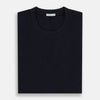 View 5 of product A navy short-sleeve pyjama shirt by Turnbull & Asser is laid flat on a white background, featuring a round neckline and a minimalist design—perfect for relaxed wear.