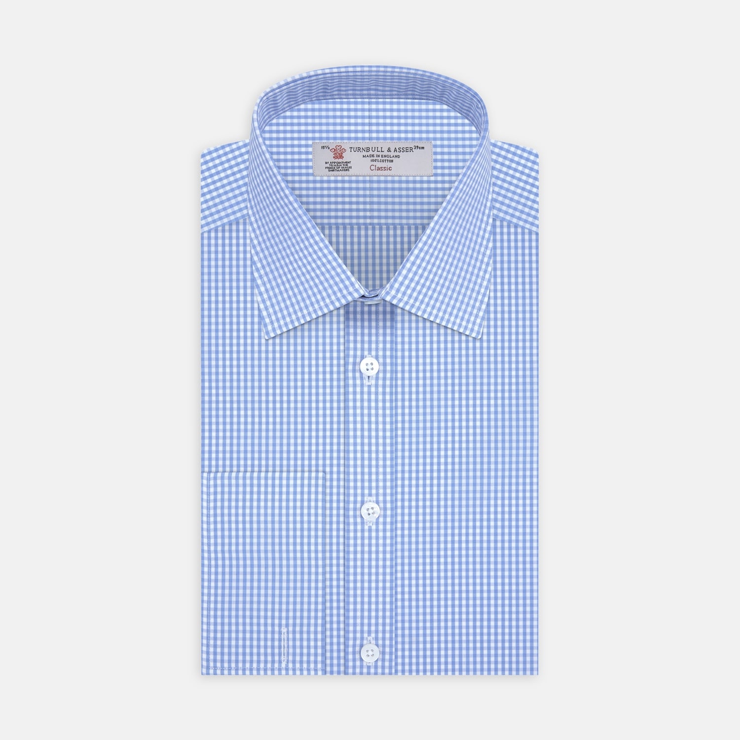 View 1 of product Blue and White Check Shirt with T & A Collar and Double Cuff