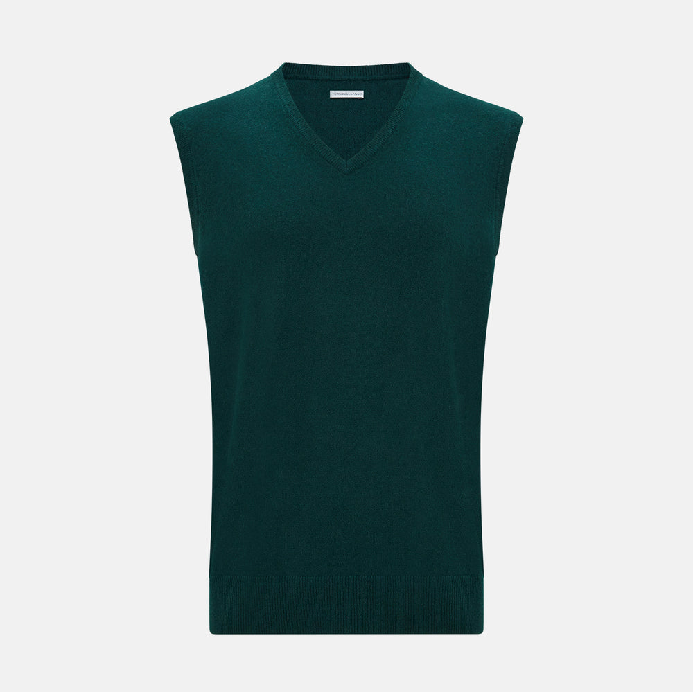 Moss Green Cashmere V-Neck Vest