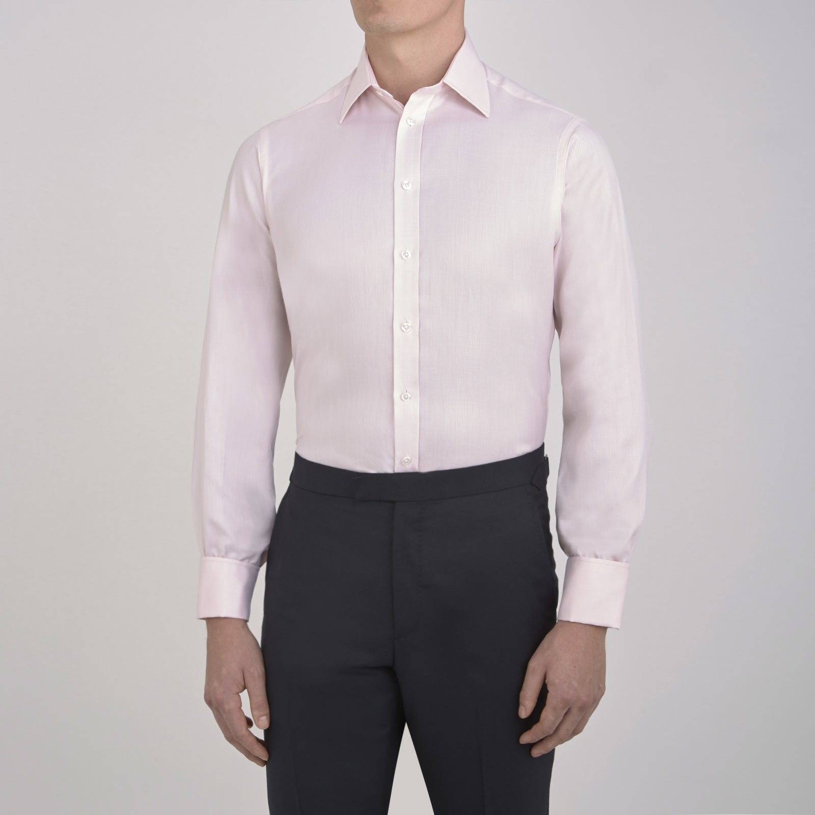 Pink Herringbone Superfine Cotton Shirt with T&A Collar and Double Cuffs