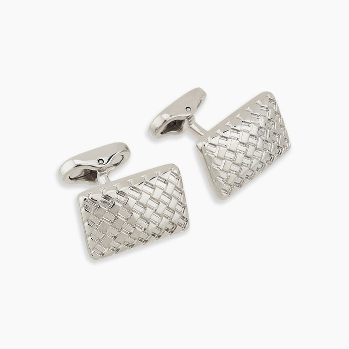 Silver Basketweave Rectangular Cufflinks Image 3