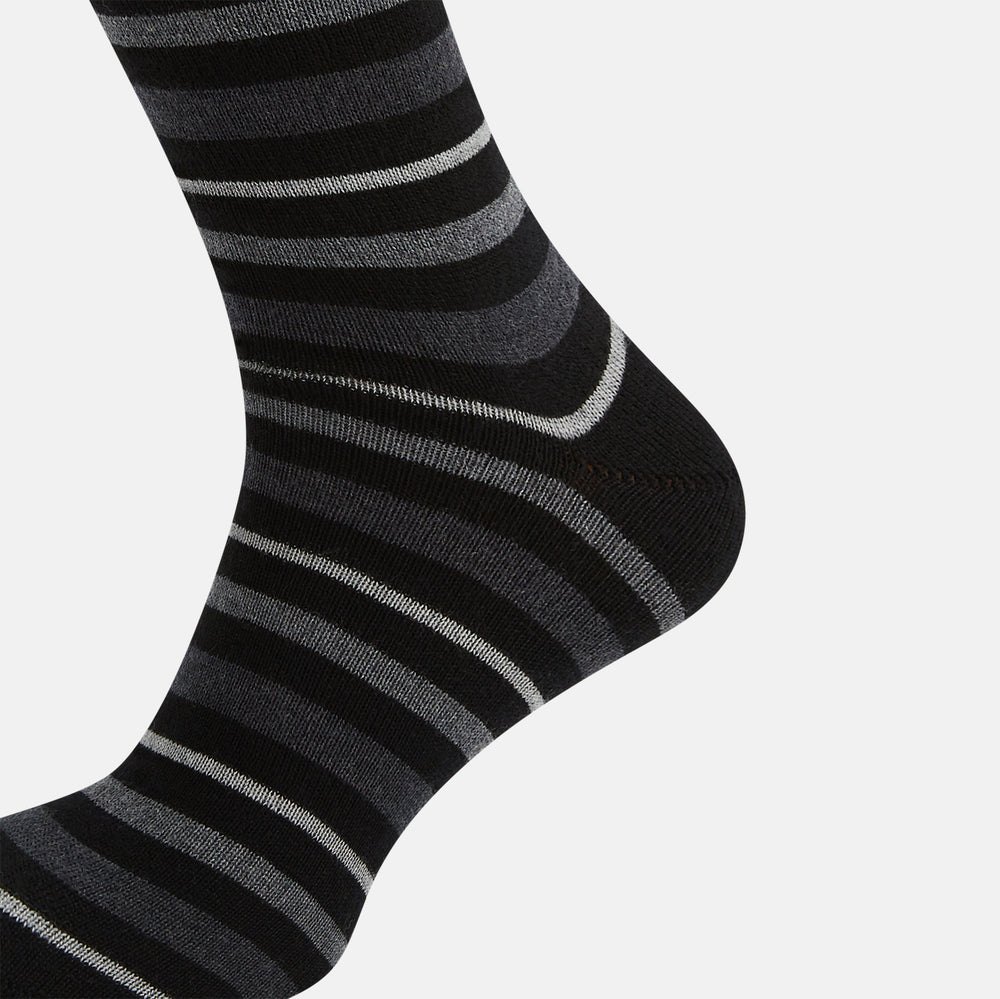 Chocolate Melange Striped Merino Wool Long Socks