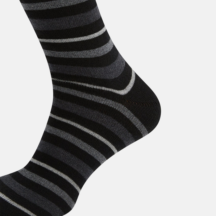 Chocolate Melange Striped Merino Wool Long Socks Image 3