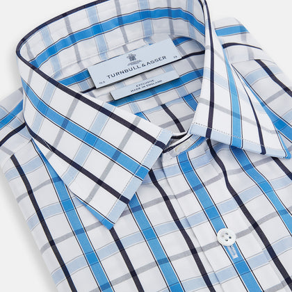 Blue and Navy Combination Check Mayfair Shirt Image 1