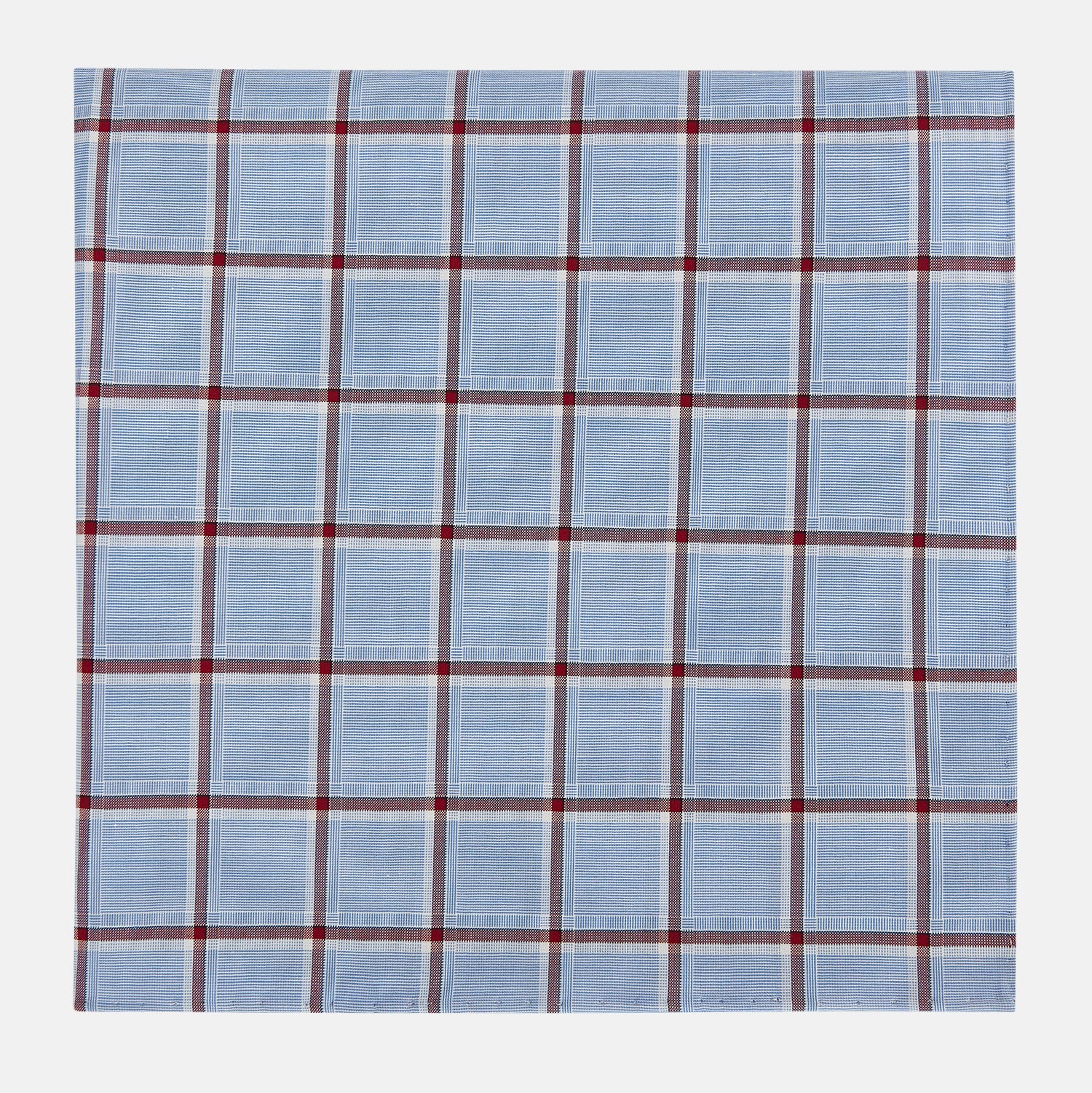 View 1 of product Blue and Burgundy Windowpane Check Hand-Rolled Handkerchief