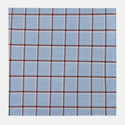 Blue and Burgundy Windowpane Check Hand-Rolled Handkerchief