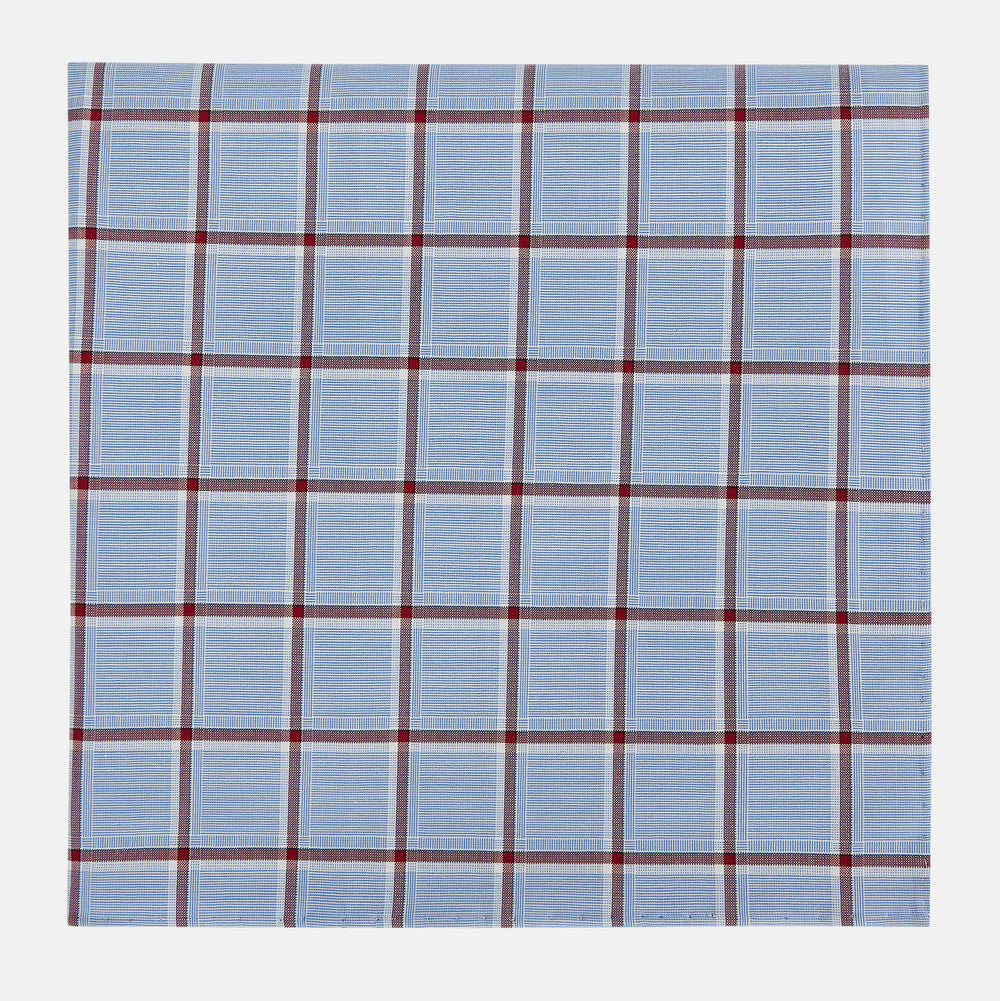 Blue and Burgundy Windowpane Check Hand-Rolled Handkerchief