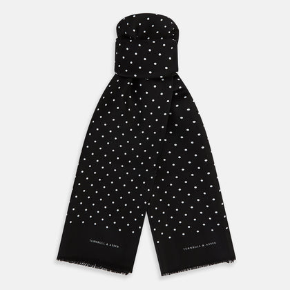 Black and White Spotted Silk Scarf