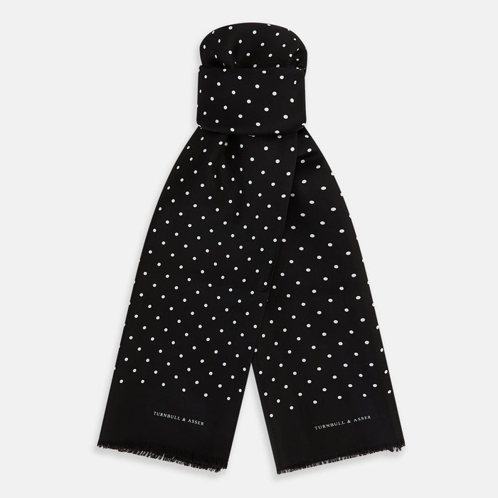 Black and White Spotted Silk Scarf