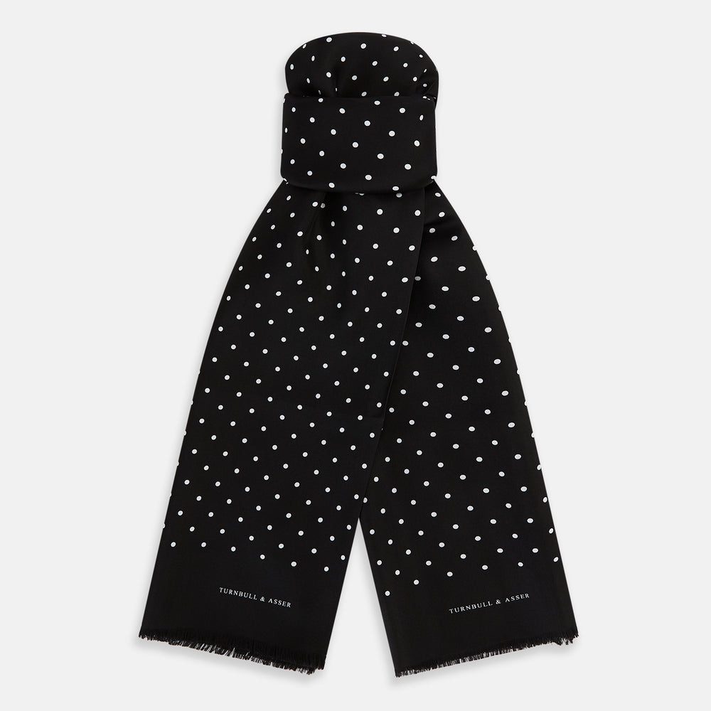 Black and White Spotted Silk Scarf
