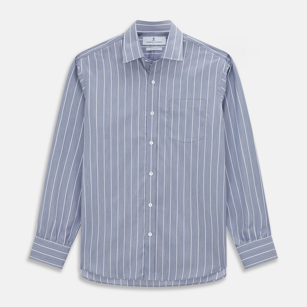 blue and white pinstripe dress shirt The Shirt by Rochelle Behrens The Boyfriend Shirt Blue/White Stripe / XL