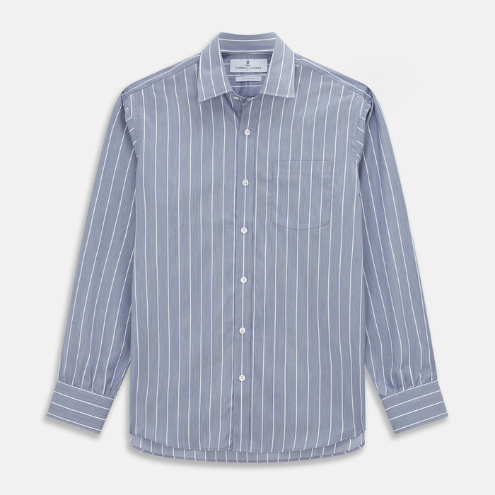 Pale Blue and White Pinstripe Cotton Blend Weekend Fit Finch Shirt