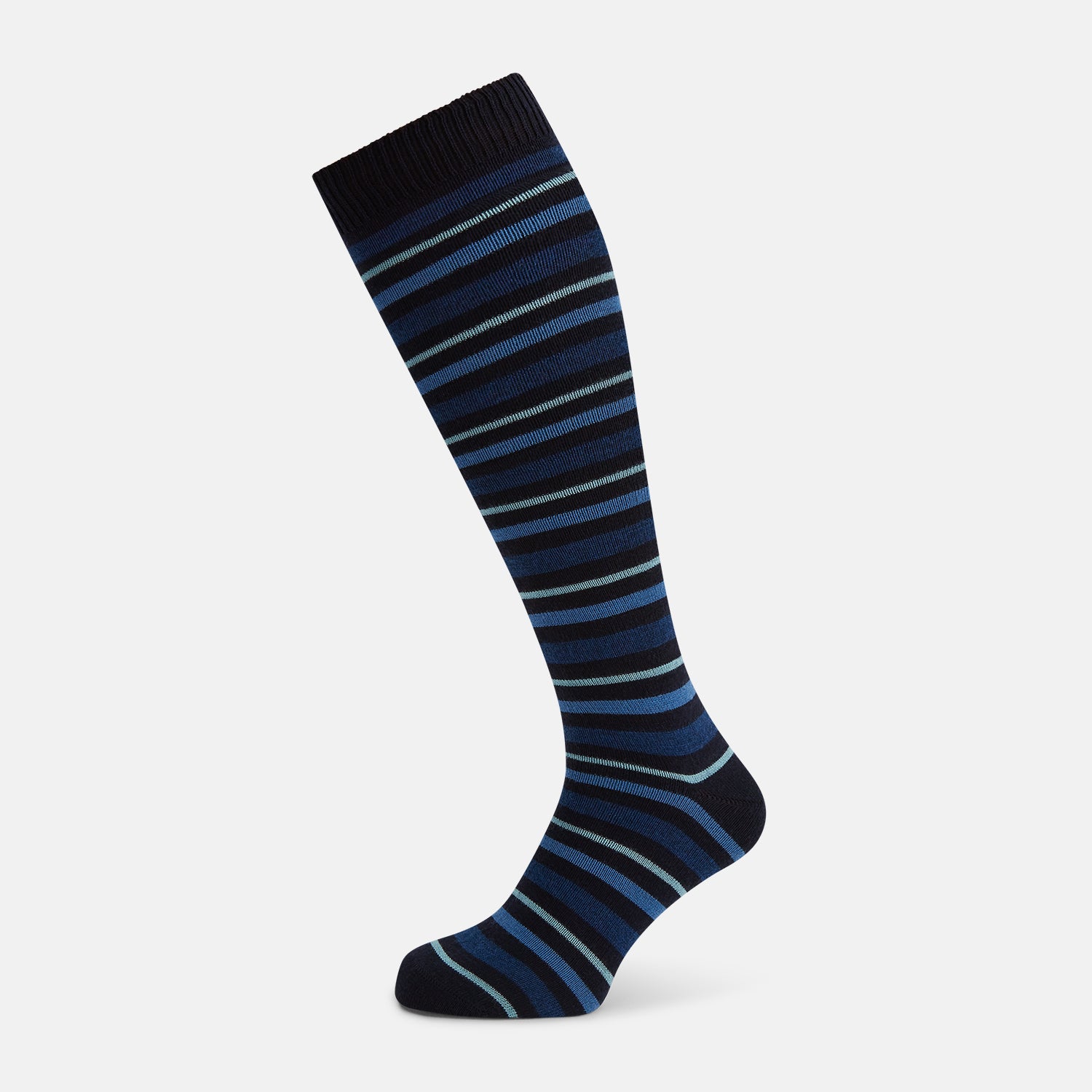 View 1 of product Navy Striped Merino Wool Long Socks