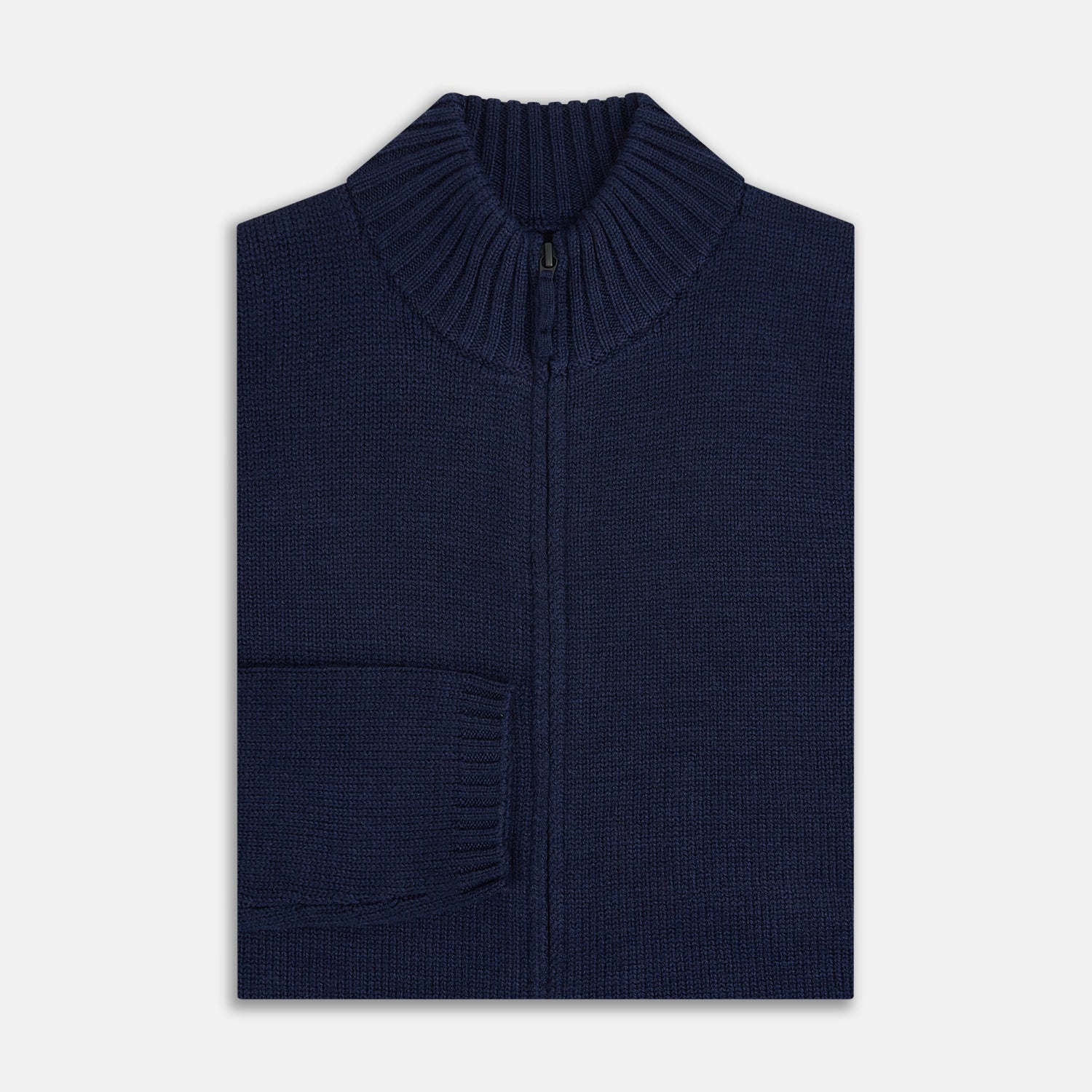 View 4 of product Navy High Neck Merino Zipped Cardigan